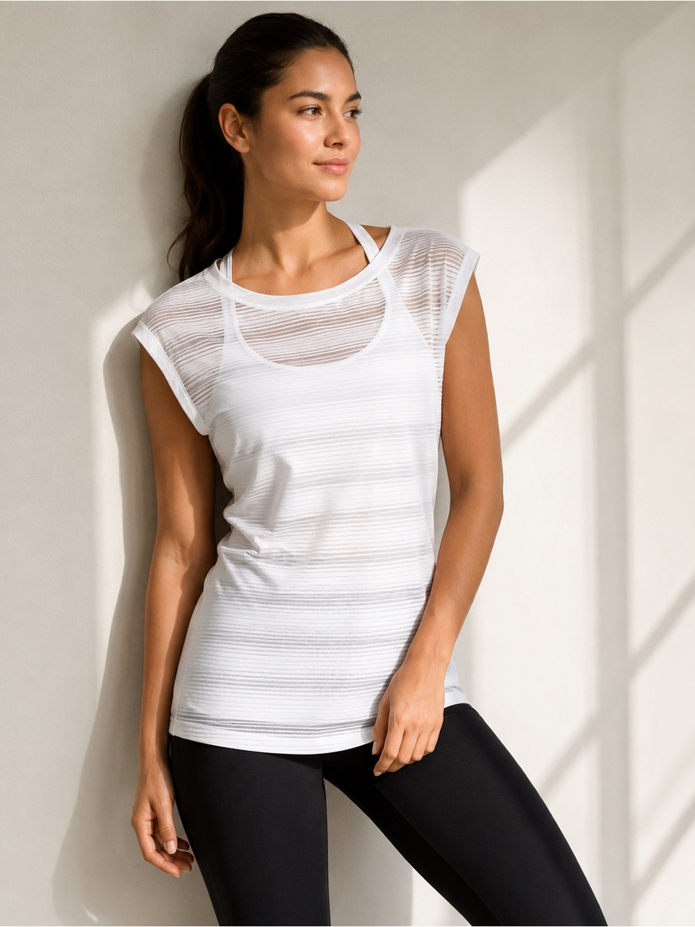 Athleta Vitality White Burnout Top Shirt